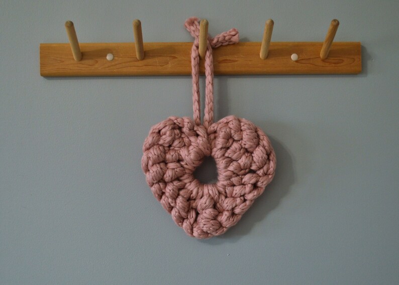 Heart Wreath Chunky Hand Knit Heart Wreath Handmade Valentines Day Love