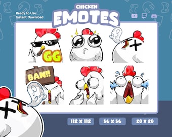 Twitch Emotes / Chicken Emotes Pack ( GG, Awe / Wow, Dead, Ban, Suprised, Nooo! ) Discord / Meme / Cute / Kawaii / Funny / Cartoon / Stream