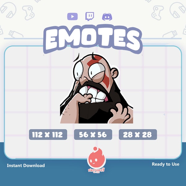 Twitch Emote / Kratos / God of War / Scared / Trembling / Funny Meme / Cute / Emote for Streamer / Stream Emoji / Discord / Youtube