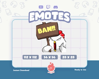 Twitch Emote / Chicken Ban Emote / Cute / Kawaii / Funny Emotes / Funny Meme / Chibi / Emote for Streamer / Stream Emoji / Discord / Youtube