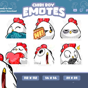 Twitch Emotes / Chicken Emotes Pack ( Comfy, Hi!, Tired, Love Hug, Idiot, Shock ) Discord / Meme / Cute / Kawaii / Funny / Cartoon / Stream