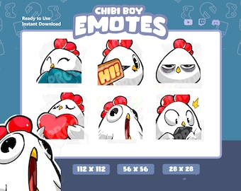 Twitch Emotes / Chicken Emotes Pack ( Comfy, Hi!, Tired, Love Hug, Idiot, Shock ) Discord / Meme / Cute / Kawaii / Funny / Cartoon / Stream