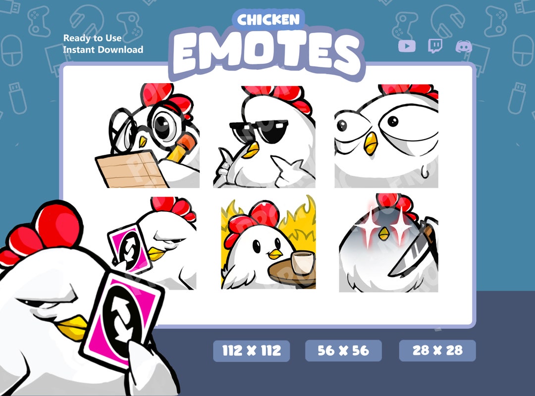 Twitch Emotes / Chicken Emotes Pack Noted, Uno Reverse, What's Uo