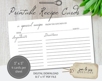 Printable Recipe Cards | Digital Download | PDF File