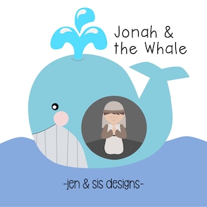 Jonah & de walvis clipart set | Digitale download | Bijbelverhaal clipart | Voor Bijbelschool, Zondagsschool | Jona | Walvis