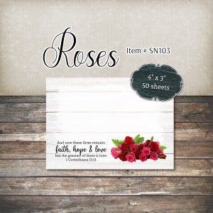 Scripture Sticky Notes | 4" x 3" Notepad | 50 Sheets | Religious | Christian | With Bible Verse Item#SN103 | Roses