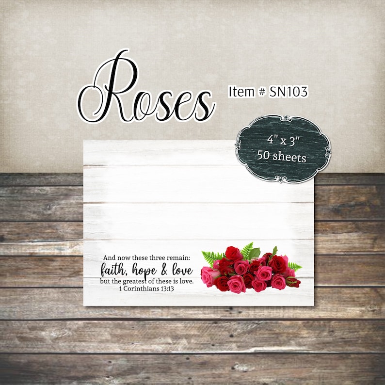 Scripture Sticky Notes | 4" x 3" Notepad | 50 Sheets | Religious | Christian | With Bible Verse Item#SN103 | Roses
