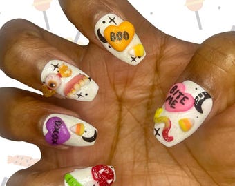 Halloween Candy Reusable Press on Nails