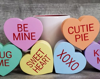 Conversation Hearts Valentines Day-Farmhouse-Wood Decor-Made to order-Candy Hearts-Valentines Tier Decor-Valentines day-Kiss Me-SWEET HEART
