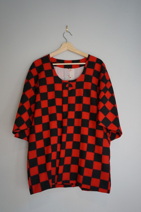 Handmade Asian Jacket Red Black Checkered Pattern