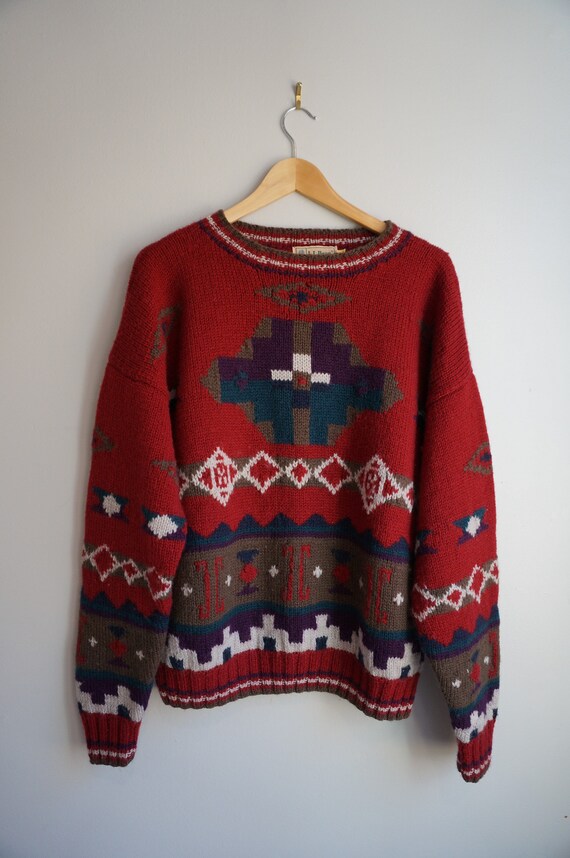 Vintage Aztec LL Bean 100% Wool Sweater