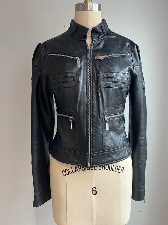 Vintage Y2K Bebe Black Leather Moto Jacket