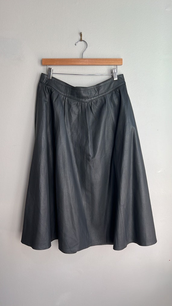 80s Italian Vintage Slate Grey A-line Leather Ski… - image 1