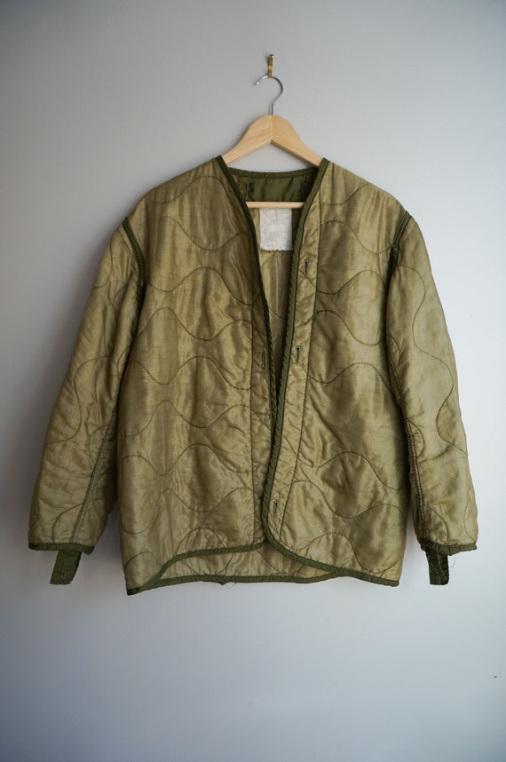 Vintage Army Green Dark Olive Quilted Liner Jacket