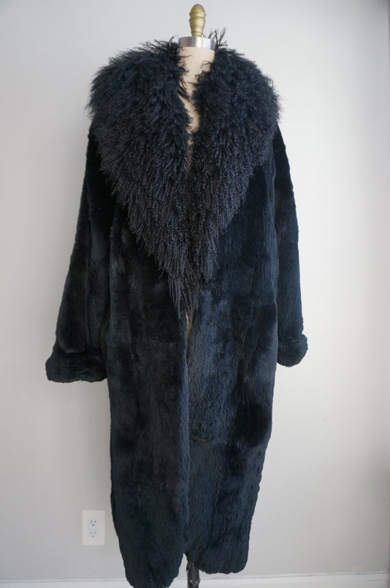 80s Vintage Rabbit Black Fur Coat Mongolian Lamb F