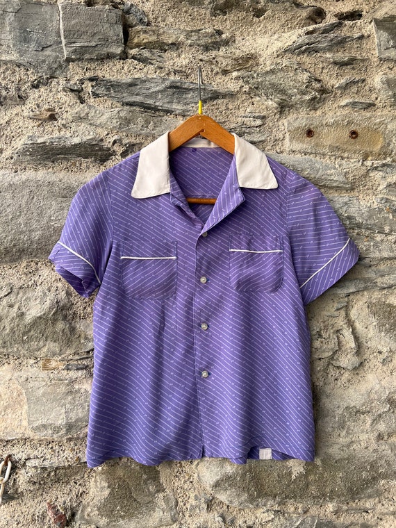 70s Italian Vintage Periwinkle Short Sleeve Butto… - image 7
