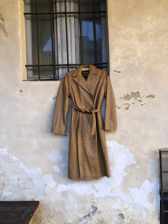 Italian Vintage Camel Leather Trench Coat