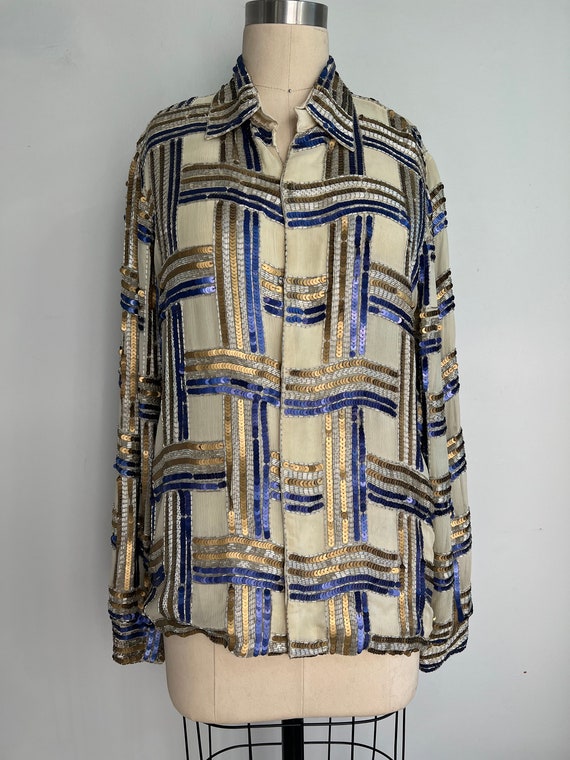 Vintage Judith Ann Creations Silk Sequin Shirt