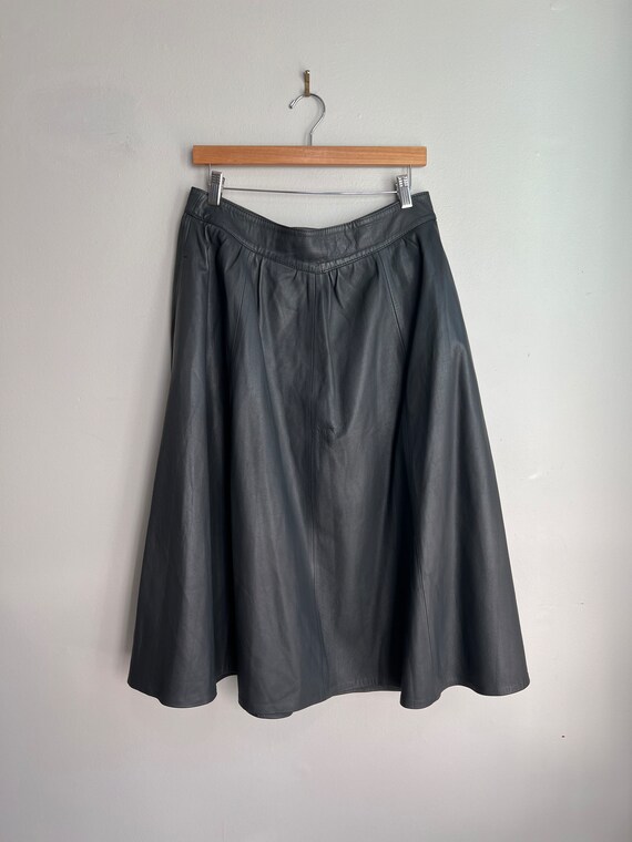 80s Italian Vintage Slate Grey A-line Leather Ski… - image 3