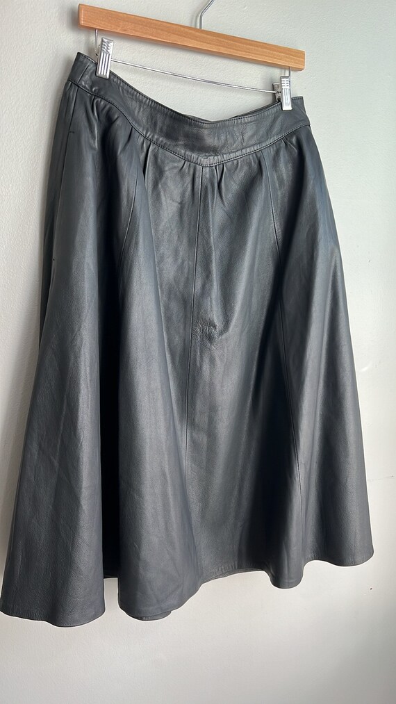 80s Italian Vintage Slate Grey A-line Leather Ski… - image 2