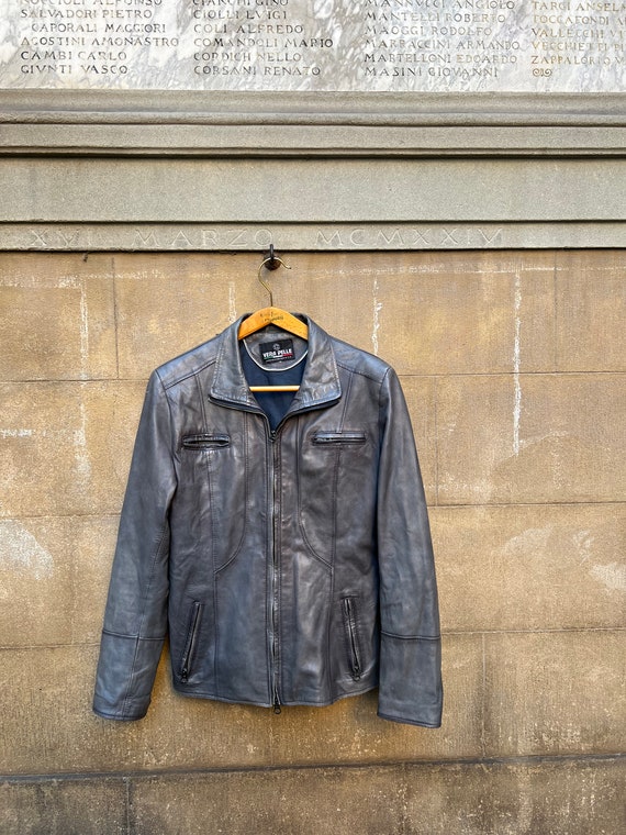 Italian Pewter Grey Moto Style Leather Jacket