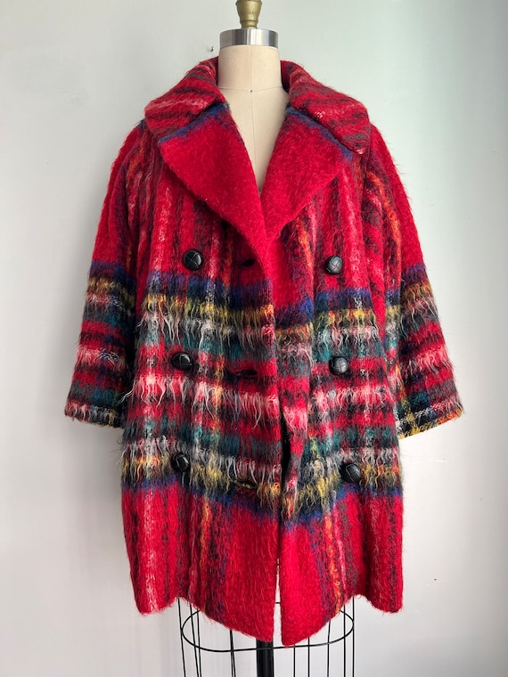60s Scottish Mohair Red Plaid Coat