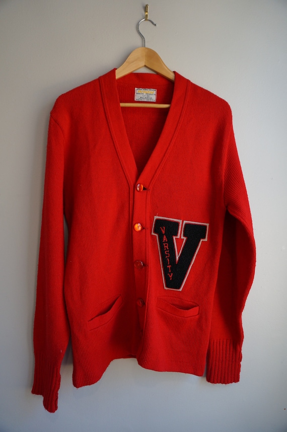 Vintage 60's Red Varsity Letterman Cardigan Sweate