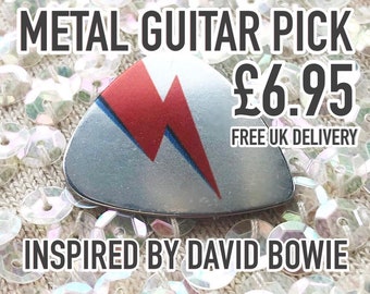 Metal guitar pick - Lightning Bolt - inspired by the work of David Bowie. The perfect little gift for your guitar playing friend!