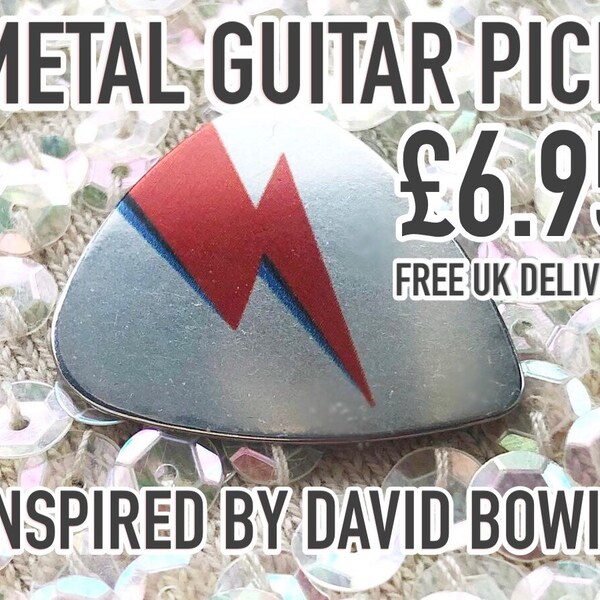 Metal guitar pick - Lightning Bolt - inspired by the work of David Bowie. The perfect little gift for your guitar playing friend!