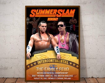 SUMMERSLAM 1992 Bret Hart vs The British Bulldog - A3 Poster