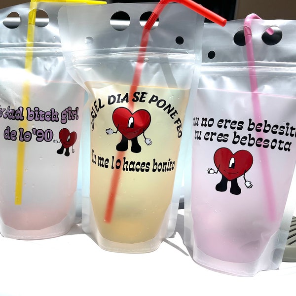 Un Verano Sin Ti Pouches| Bad Bunny Party|Bad Bunny Bachelorette Party | Drink Pouches|Booze Bags |Pool Party Ideas |Beach Trip Ideas