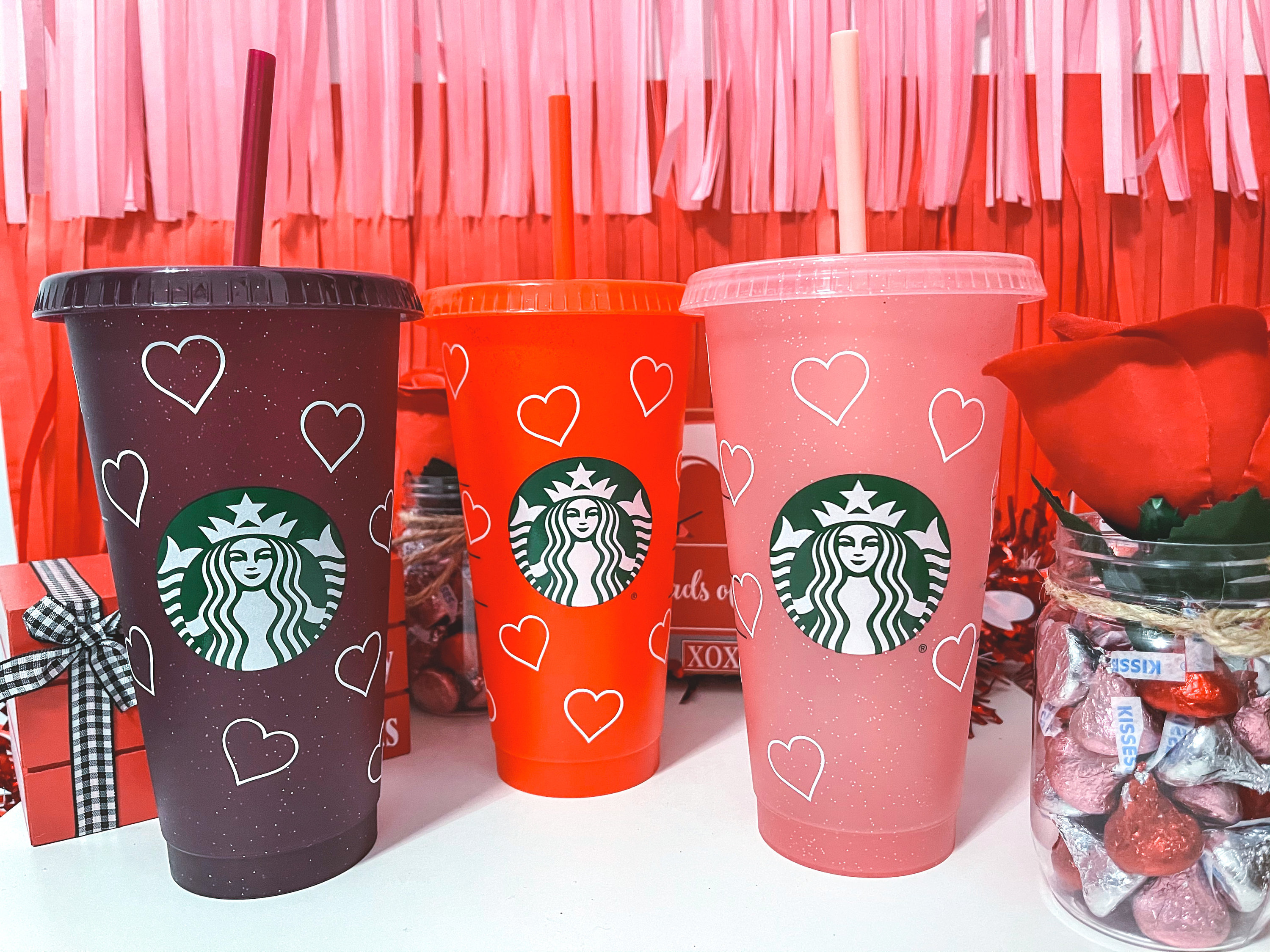 Valentines Day Cups Starbucks Glitter Cup Starbucks Heart Etsy 日本