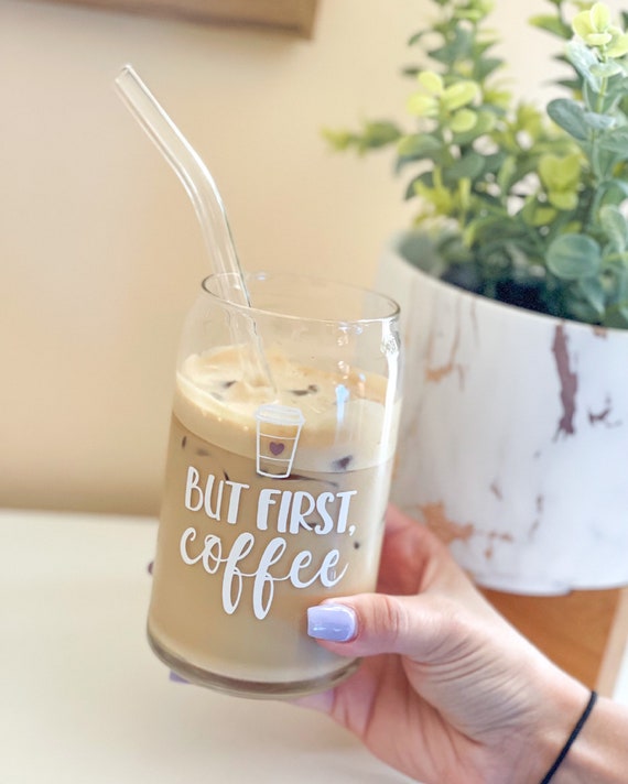 Coffee Glass Cup but First Coffee Beer Can Glass Reusable Glass Cups Iced  Coffee Cups Groovy Trendy Coffee Custom Cup 