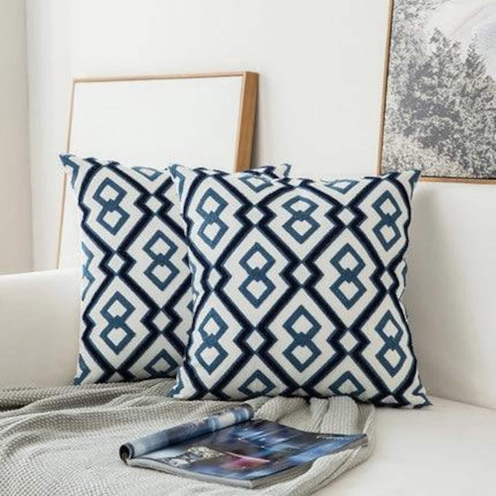 Blu Geo Navy Blue/White Geometric Pillow Cover Etsy