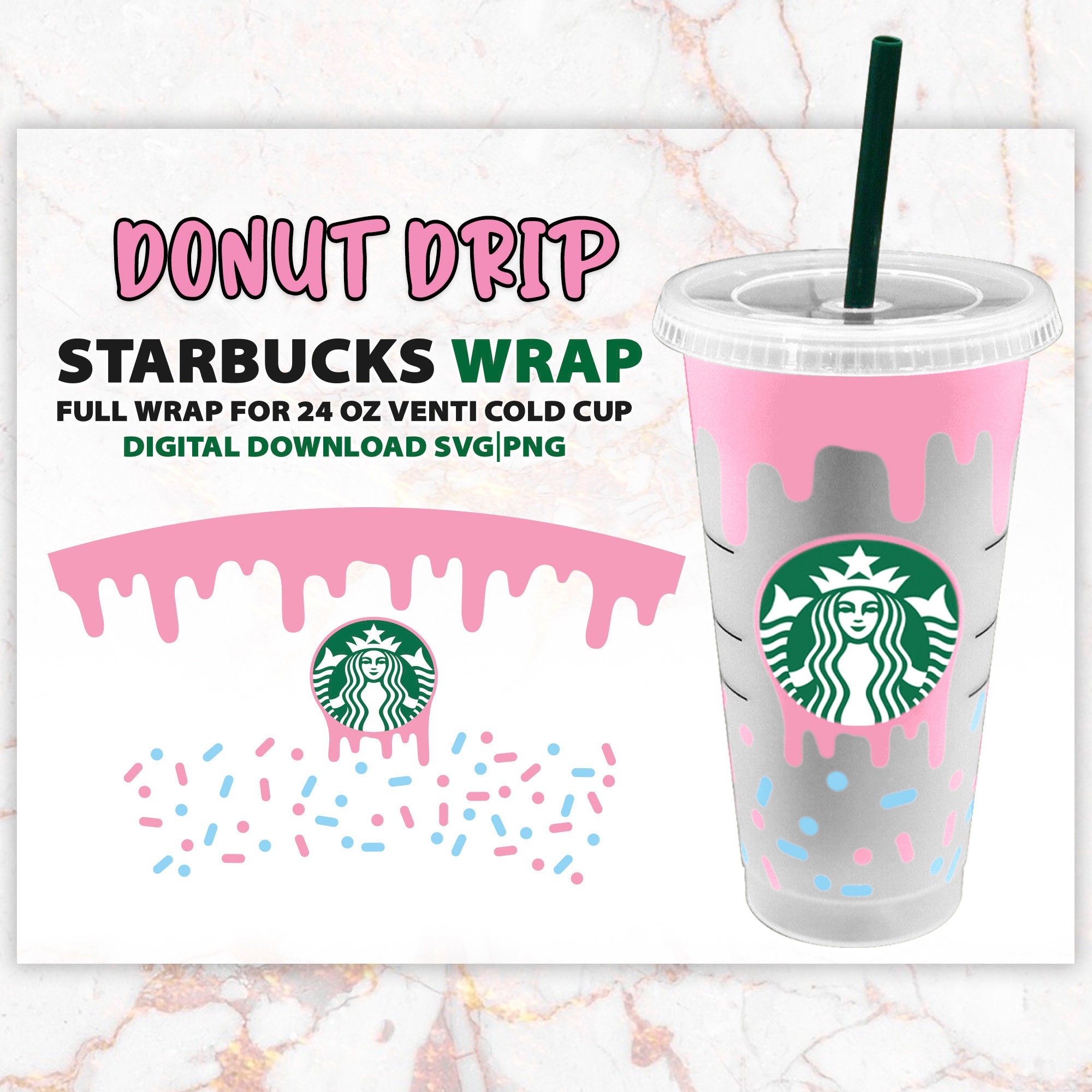 Full Wrap Starbucks DONUT DRIP Svg Png Starbucks Venti 24 Etsy