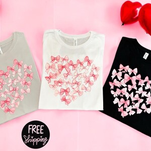 Women’s Valentine Bow Shirt | Pink Bow T Shirt | Coquette Heart Shirt | Coquette Valentine Shirt | Valentine’s Day Shirt