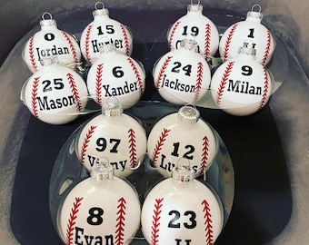 Personalized White Glass Baseball Ornament