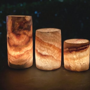 Brown Alabaster - Candle holder  - Cylinder shape - Egyptian Alabaster