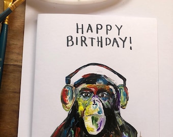 Monkey Happy Birthday Card GRATIS Levering