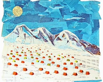 Base Camp - a signed limited edition giclee print from an original collage artwork by Stephen Doak