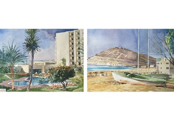 Double-sided : Beach and Hotel - Original Watercolour by 20th Century British Artist John Howard ‘Jack’ Widgery 1923-1997