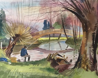 Olney Backwater - Original Watercolour by 20th Century British Artist John Howard ‘Jack’ Widgery 1923-1997