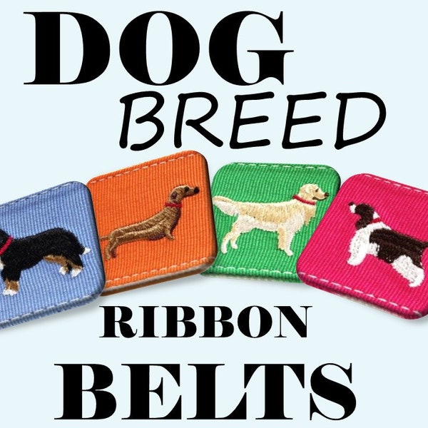 Embroidered Bernese Mountain Dog Belt, Dog Themed Gifts, Dog Mom and Dad Gifts, Bernese Mountain Dog Gifts, Patterned Ribbon Belt