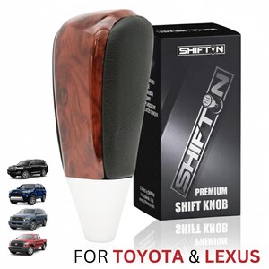 SHIFTIN Black Leather and Walnut Wood Grain Gear Shift Knob for Toyota Land Cruiser 4Runner Sequoia Tundra & Lexus LX 570 LS, New Shifter