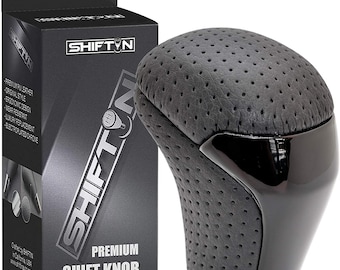 SHIFTIN Piano Black Leather Gear Shift Knob Shifter for Toyota Highlander Tacoma 2014-2022 (Punched Black Leather / Piano Black)