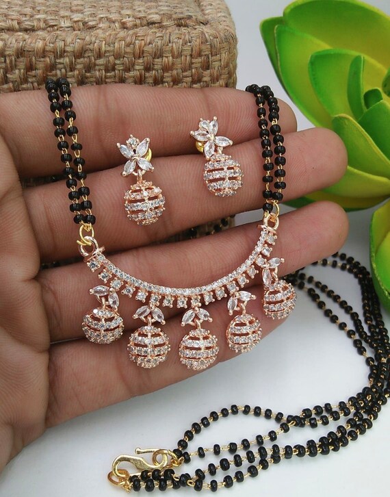 American Diamond Simple Elegant Beaded PENDANT MANGALSUTRA With