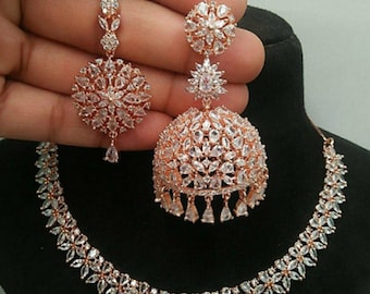 American DIAMOND jewelry, American diamond necklace earrings combo,Sabyasachi wedding necklace,engagement necklace,cz ad necklace set