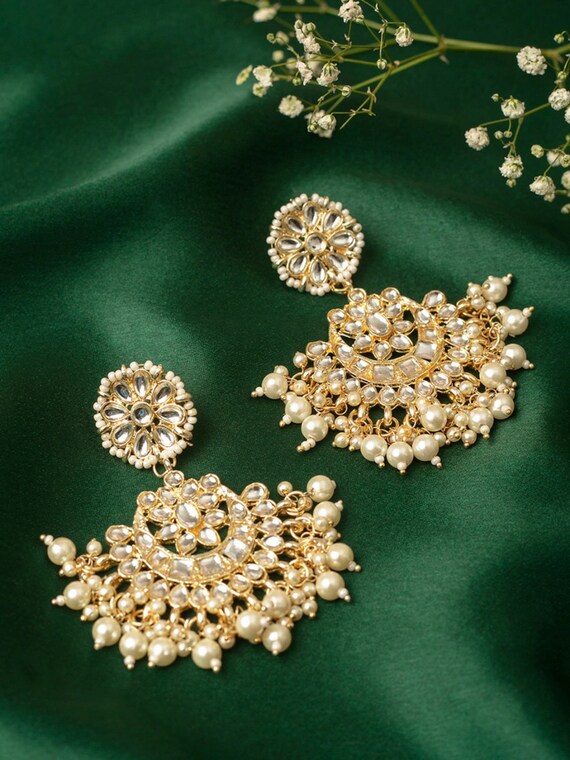 Electrifying Gold Plated Pearl DROP EARRIN Designer Studded