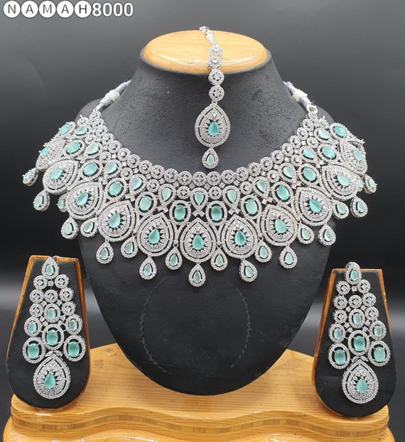 American Diamond Bridal Necklace Set Choker CZ Stone Engagement