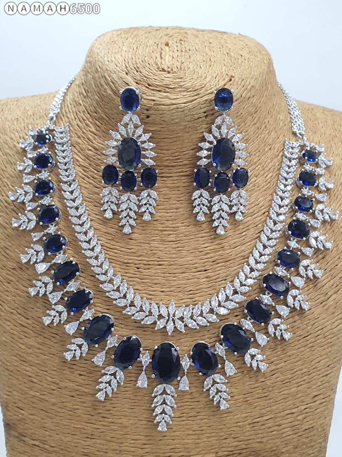 American DIAMOND Double Line CHOKER NECKLACE Set With Drop